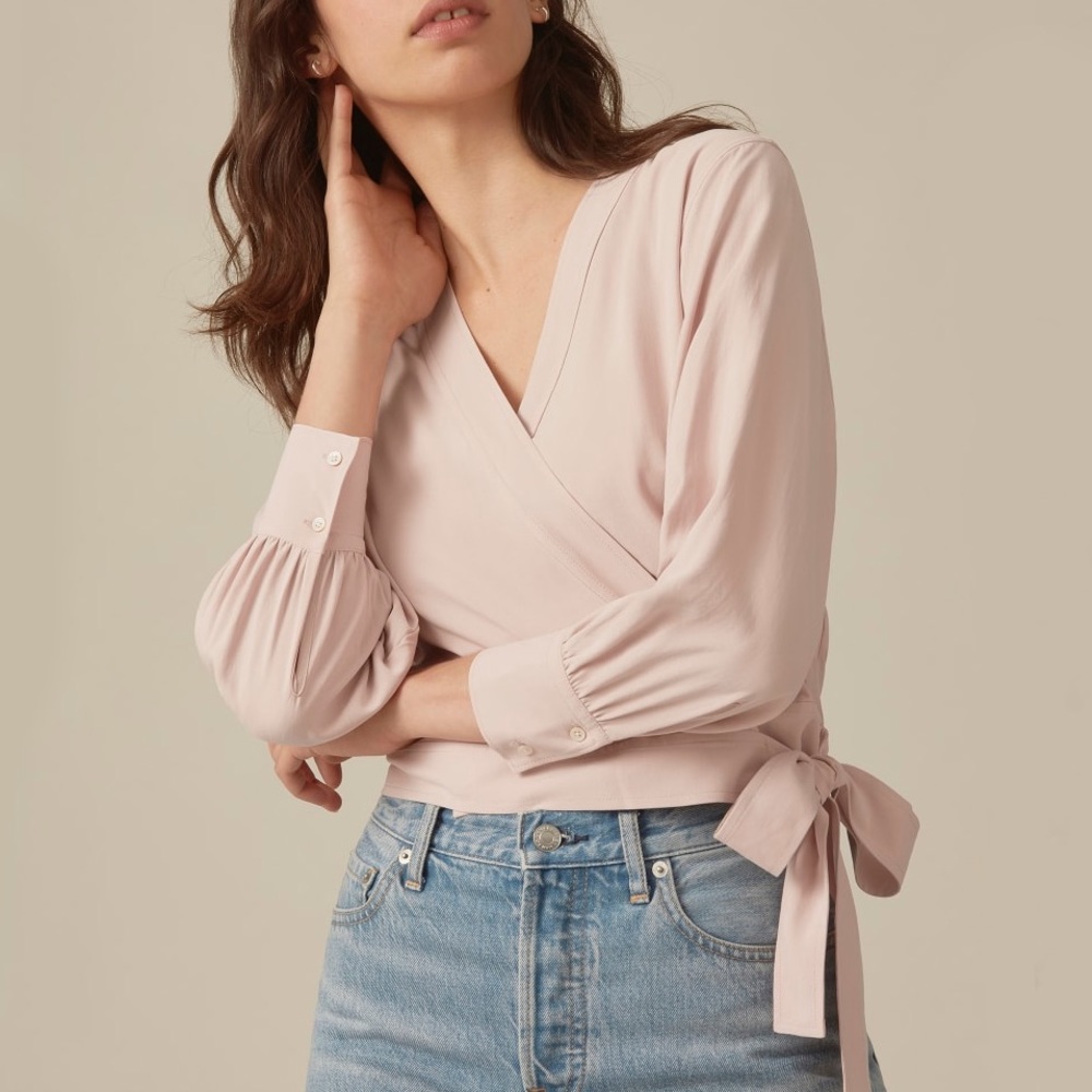 Blush silk wrap top from everlane